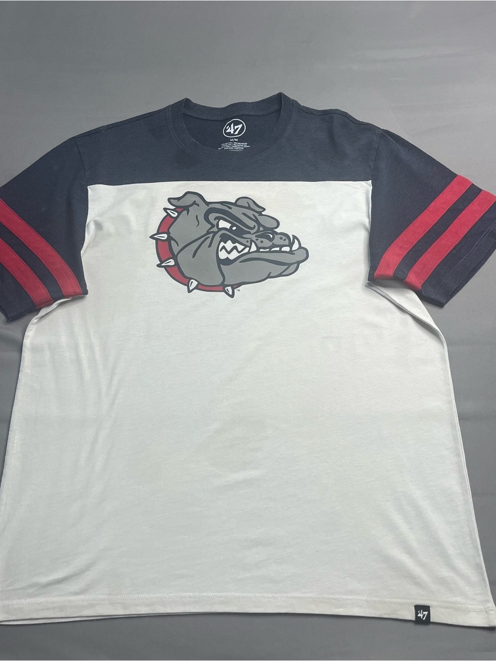 47 Men's Two-Tone Bulldog Graphic Tee - Black, White & Red Accent